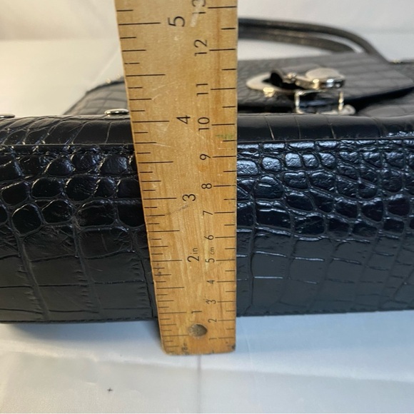 90s Structured Handbag Black Croc Embossed Box Purse Chenson - Picture 14 of 14